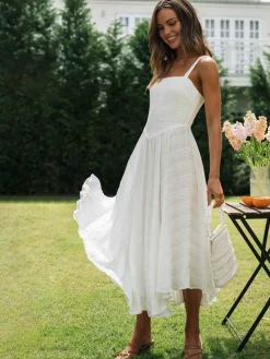 Outlet Romantic Cotton Long Cami Dress White Dresses|Casual Dresses