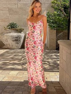 Discount Romantic Floral Cami Long Dress Casual Dresses|Floral Dresses