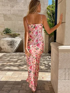 Discount Romantic Floral Cami Long Dress Casual Dresses|Floral Dresses