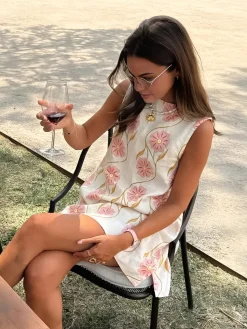 Discount Romantic Print Sleeveless Short Dress White Dresses|Casual Dresses