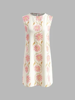 Discount Romantic Print Sleeveless Short Dress White Dresses|Casual Dresses