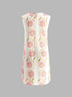 Discount Romantic Print Sleeveless Short Dress White Dresses|Casual Dresses