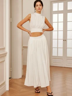 Outlet Romantic Sleeveless Pleated Skirt Set Skirt Sets|Long Sleeve Sets
