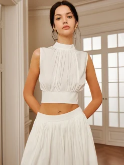 Outlet Romantic Sleeveless Pleated Skirt Set Skirt Sets|Long Sleeve Sets