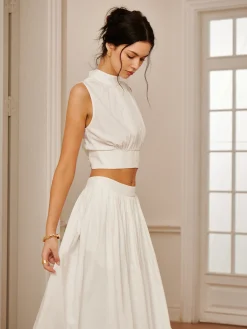 Outlet Romantic Sleeveless Pleated Skirt Set Skirt Sets|Long Sleeve Sets