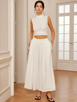 Outlet Romantic Sleeveless Pleated Skirt Set Skirt Sets|Long Sleeve Sets