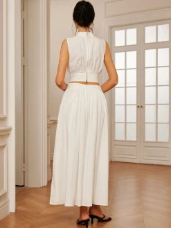 Outlet Romantic Sleeveless Pleated Skirt Set Skirt Sets|Long Sleeve Sets