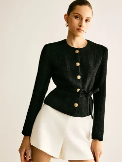 New Rope-Belted Button Blazer Outerwear|Blazers