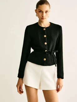 New Rope-Belted Button Blazer Outerwear|Blazers