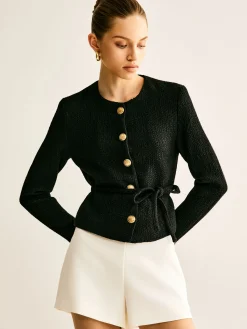 New Rope-Belted Button Blazer Outerwear|Blazers