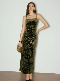 New Rose Dark Pattern Velvet Cami Dress Cocktail & Party Dresses|Long Dresses