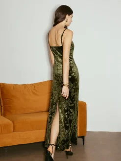 New Rose Dark Pattern Velvet Cami Dress Cocktail & Party Dresses|Long Dresses