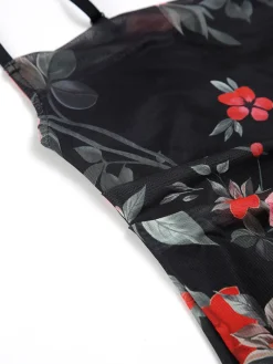 Outlet Roses Print Floral Cami Long Dress Black Dresses|Casual Dresses