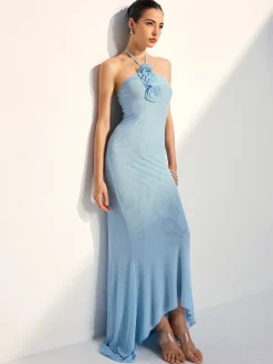 Online Rosette Halter Fishtail Dress Cocktail & Party Dresses|Summer Dresses