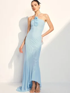 Online Rosette Halter Fishtail Dress Cocktail & Party Dresses|Summer Dresses