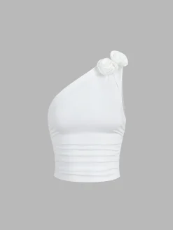 Discount Rosette One Strap Crop Top Sweater Tops|Crop Tops