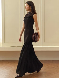 Best Rosette Panel Tank Dress Black Dresses|Casual Dresses