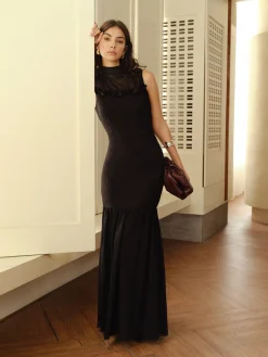 Best Rosette Panel Tank Dress Black Dresses|Casual Dresses