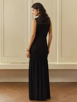 Best Rosette Panel Tank Dress Black Dresses|Casual Dresses