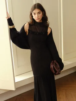 Best Rosette Panel Tank Dress Black Dresses|Casual Dresses