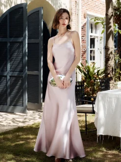 Sale Rosette Pleated Backless Cami Long Dress Cocktail & Party Dresses|Vacation Dresses
