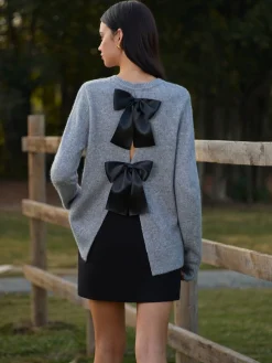 Sale Round Neck Bow-Decor Sweater Knitwear|Tops