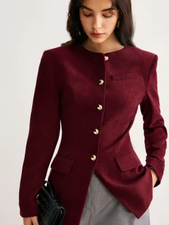New Round Neck Button Corduroy Blouse Blouses & Shirts|Tops
