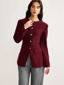 New Round Neck Button Corduroy Blouse Blouses & Shirts|Tops