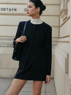 Round Neck Button Down Blazer Outerwear|Blazers