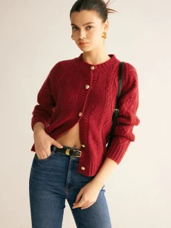 Clearance Round Neck Button Down Twist Cardigan Cardigans|Sweaters & Cardigans