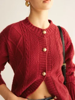 Clearance Round Neck Button Down Twist Cardigan Cardigans|Sweaters & Cardigans