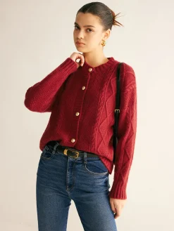 Clearance Round Neck Button Down Twist Cardigan Cardigans|Sweaters & Cardigans