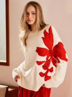 New Round Neck Jacquard Sweater Sweater Tops|Sweaters & Cardigans