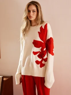 Hot Round Neck Jacquard Sweater Sweater Tops|Sweaters & Cardigans