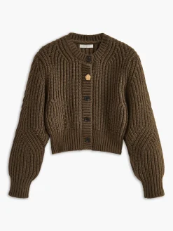 Best Round Neck Metal-Detail Crop Cardigan Cardigans|Sweaters & Cardigans