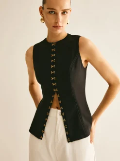 Discount Round Neck Metal-Detail Vest Outerwear|Vests