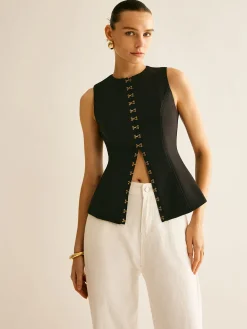 Discount Round Neck Metal-Detail Vest Outerwear|Vests