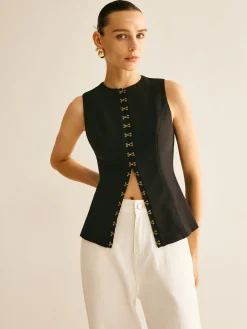 Discount Round Neck Metal-Detail Vest Outerwear|Vests