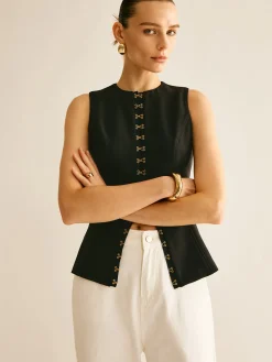 Discount Round Neck Metal-Detail Vest Outerwear|Vests