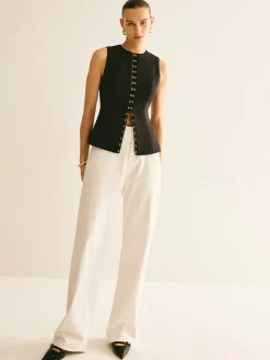Discount Round Neck Metal-Detail Vest Outerwear|Vests
