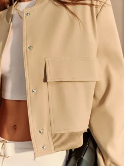 Discount Round Neck Pockets Jacket Outerwear|Jackets