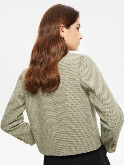 Best Round Neck Pockets Tweed Jacket Outerwear|Jackets