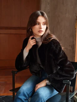 Clearance Round Neck Soft Faux Fur Coat Outerwear|Coats