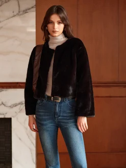 Clearance Round Neck Soft Faux Fur Coat Outerwear|Coats