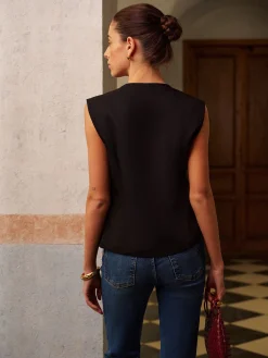 Outlet Round Neck Split Button Vest Vests|Outerwear