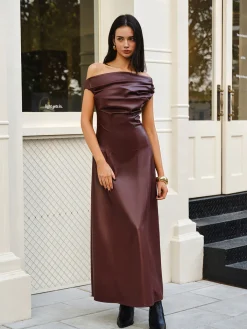 Sale Ruched Faux Leather Strapless Dress Cocktail & Party Dresses|Long Dresses