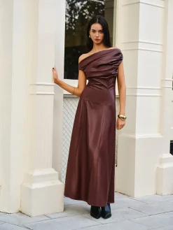 Sale Ruched Faux Leather Strapless Dress Cocktail & Party Dresses|Long Dresses