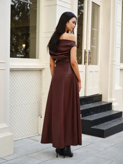 Sale Ruched Faux Leather Strapless Dress Cocktail & Party Dresses|Long Dresses
