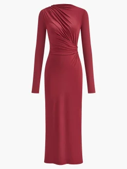 Discount Ruched Jersey Slim Long Dress Dresses