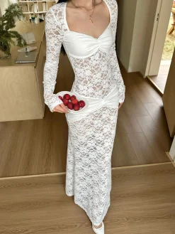 Sale Ruched Lace Panel Long Dress Cocktail & Party Dresses|Long Dresses